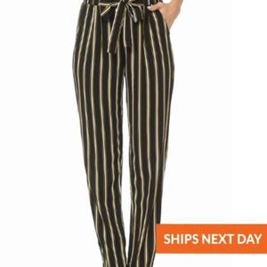 Vertical Stripe Paper-bag Waist Bottom - Paper Bag Waist - High Waist